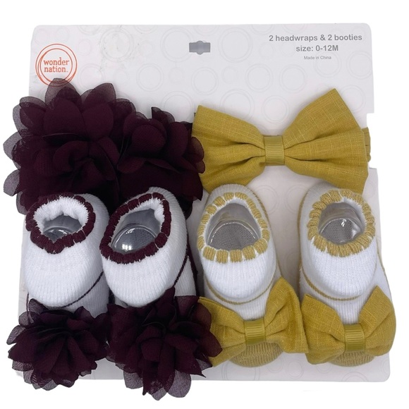 Wonder Nation set 2 headwraps & 2 booties baby girls Size 0-12 months - Picture 1 of 6